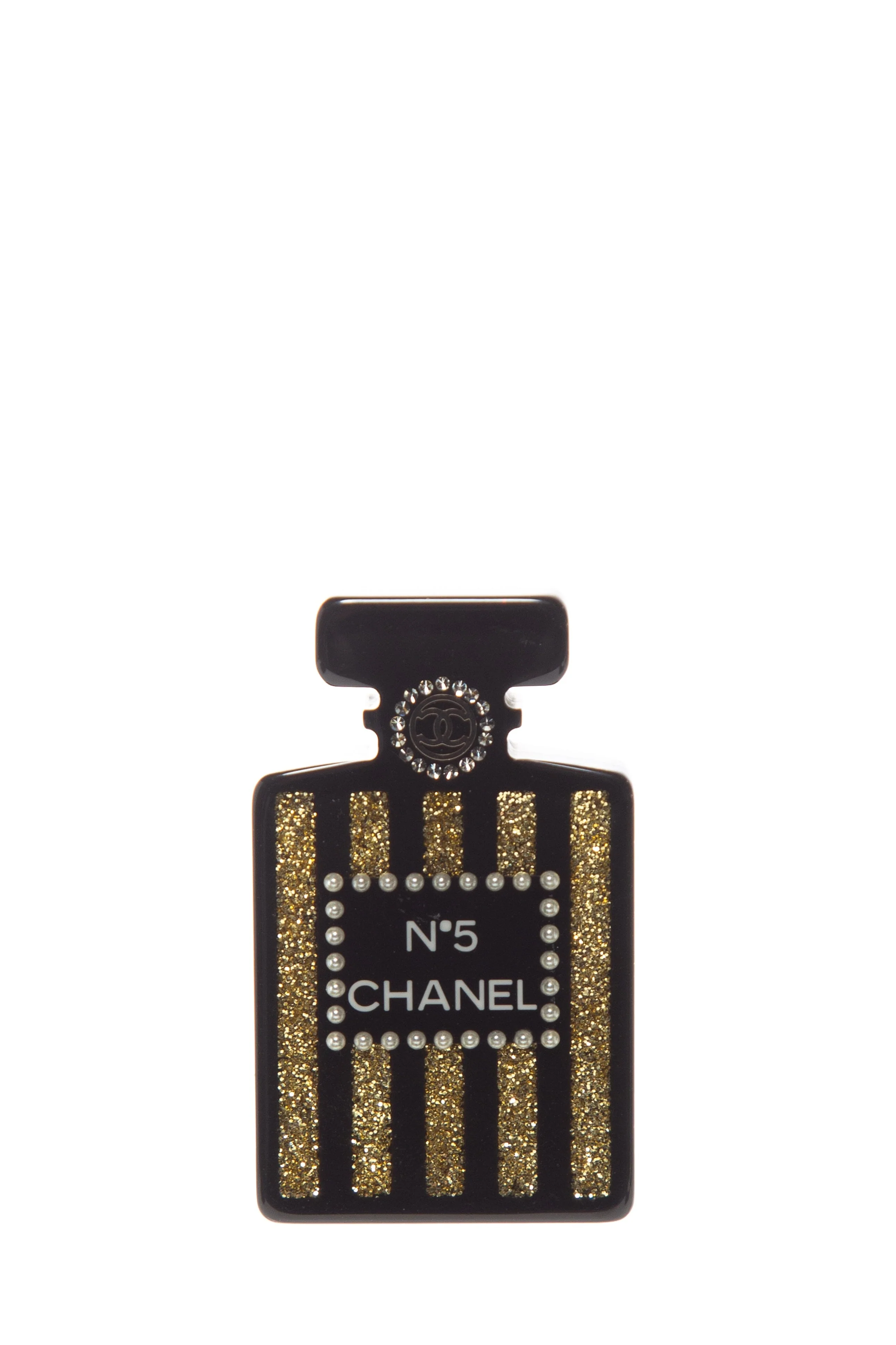Chanel 2017 Black and Gold N5 Perfume Bottle Pin