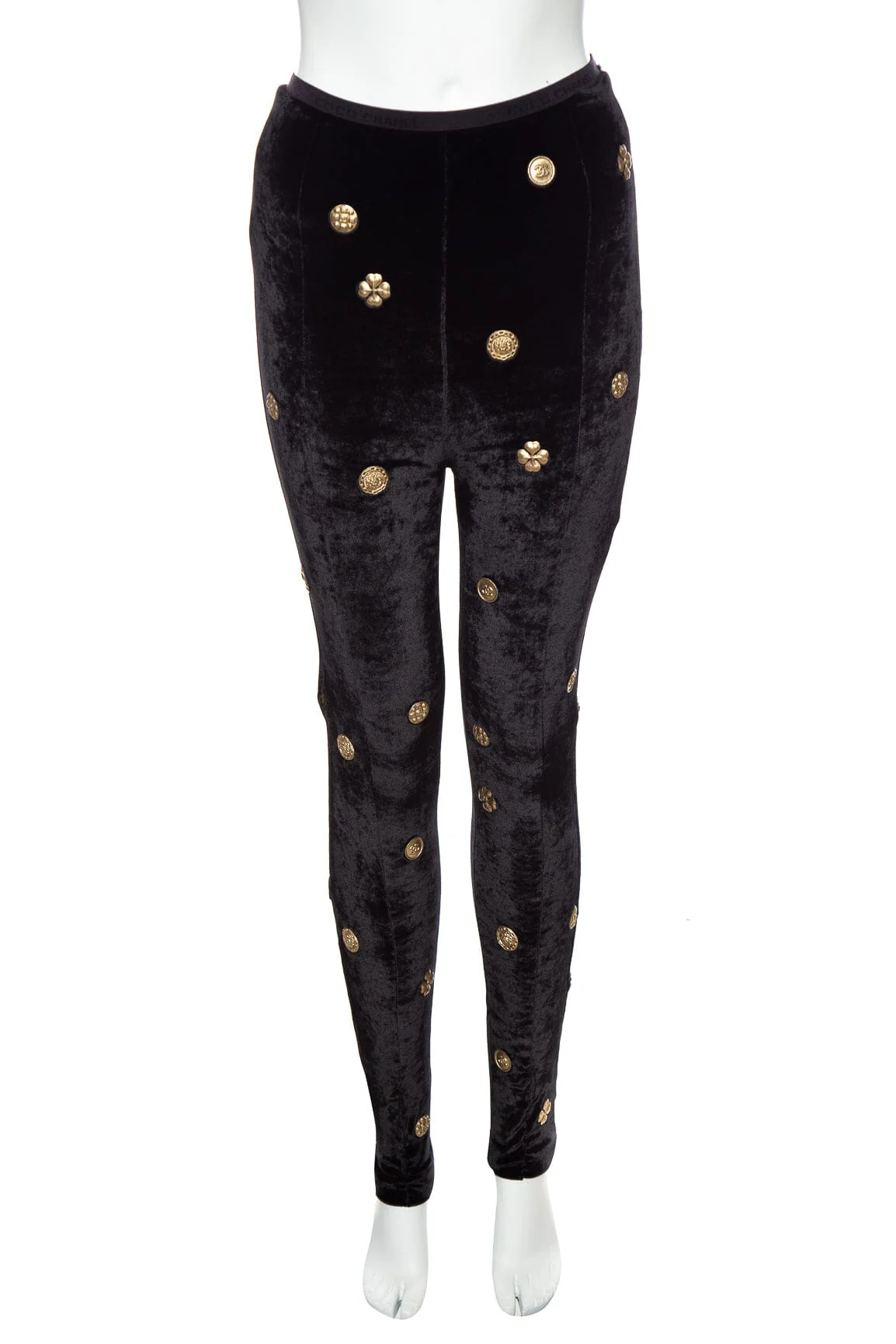 Chanel 2021 Medallion Black Velvet Skinny Pant SZ 38