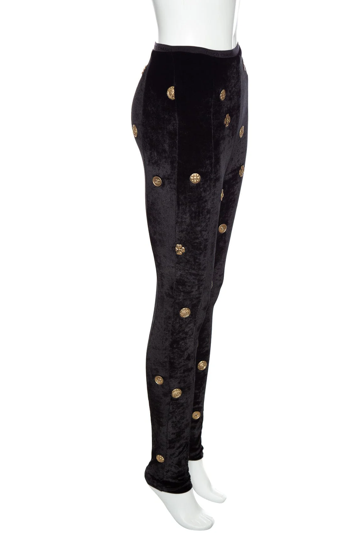 Chanel 2021 Medallion Black Velvet Skinny Pant SZ 38 - Image 2