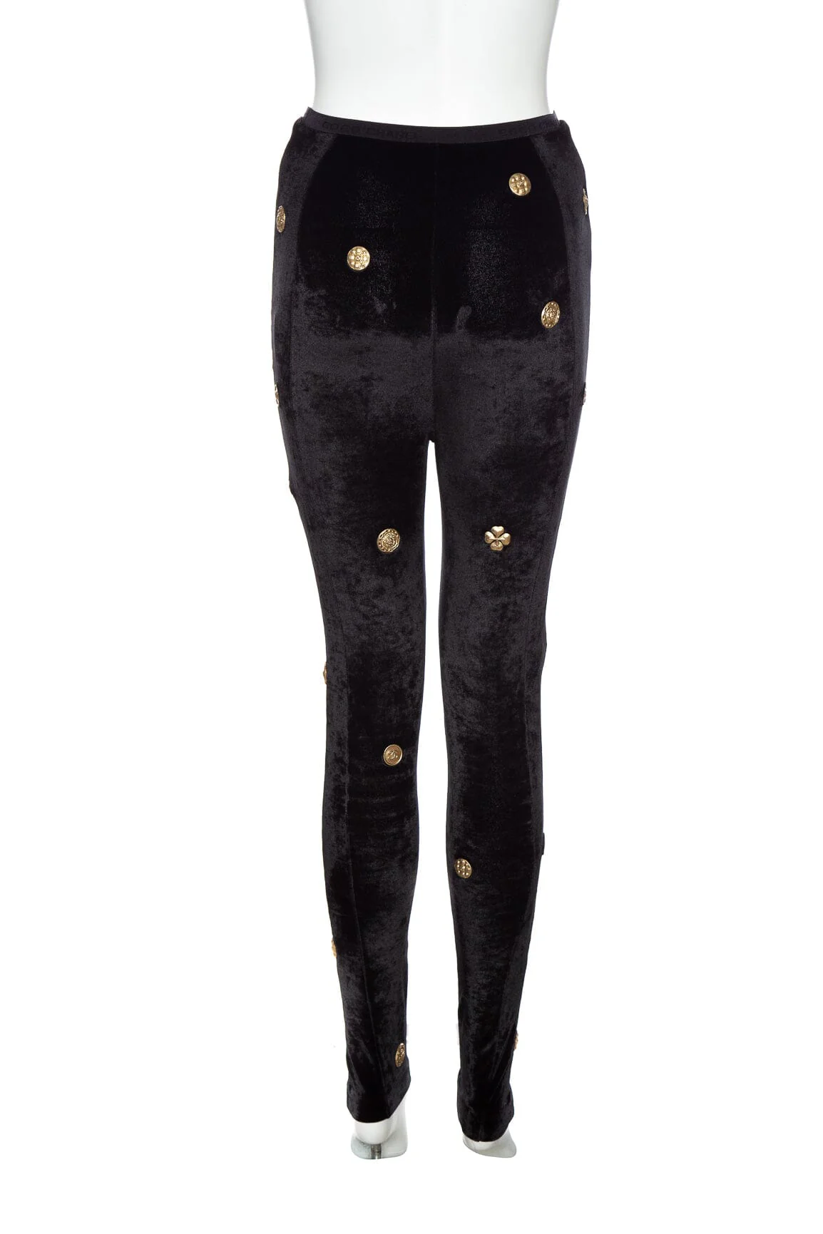 Chanel 2021 Medallion Black Velvet Skinny Pant SZ 38 - Image 3