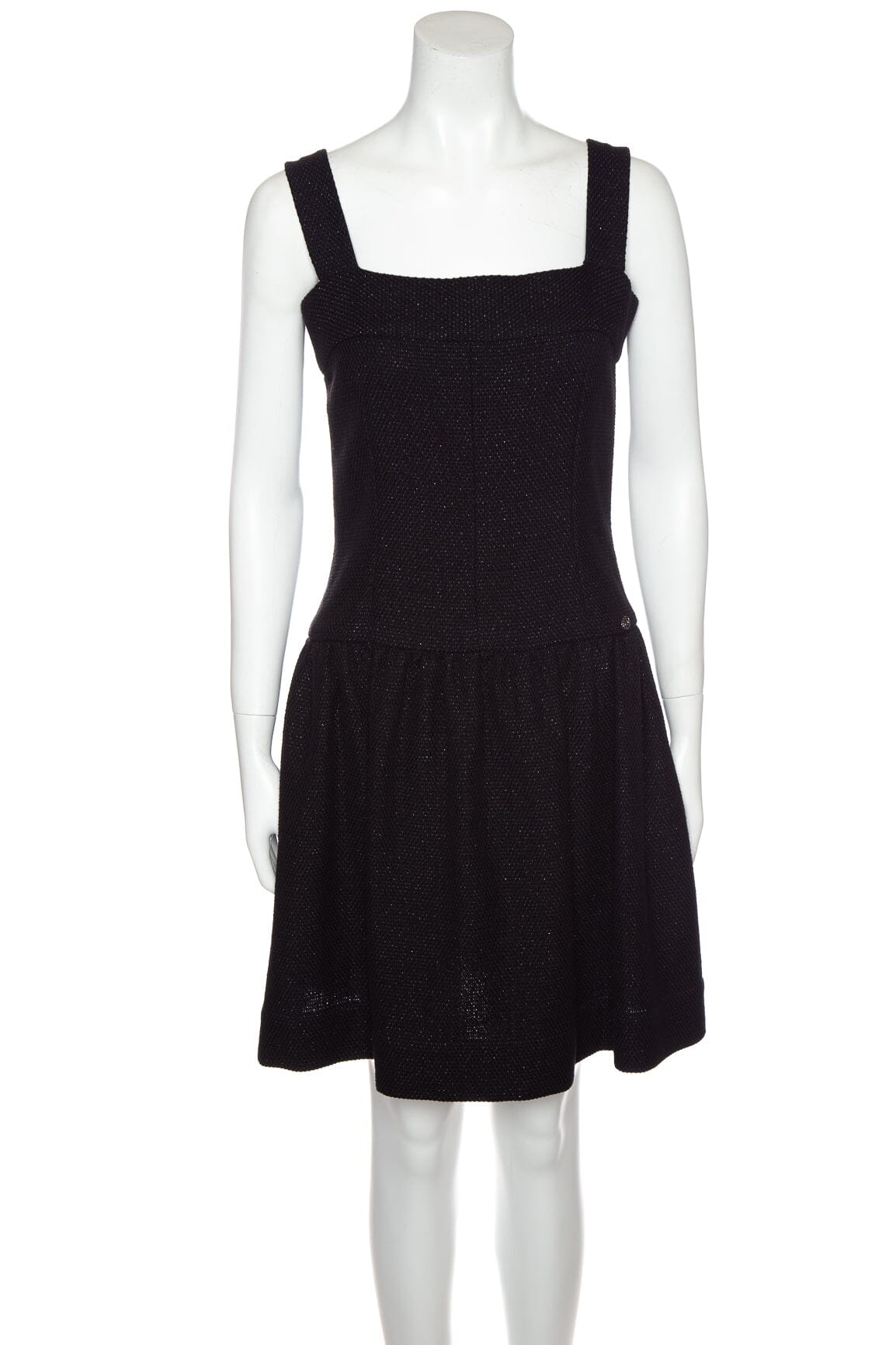 Chanel 2024/25 Black Glitter Tweed Mini Dress SZ 36