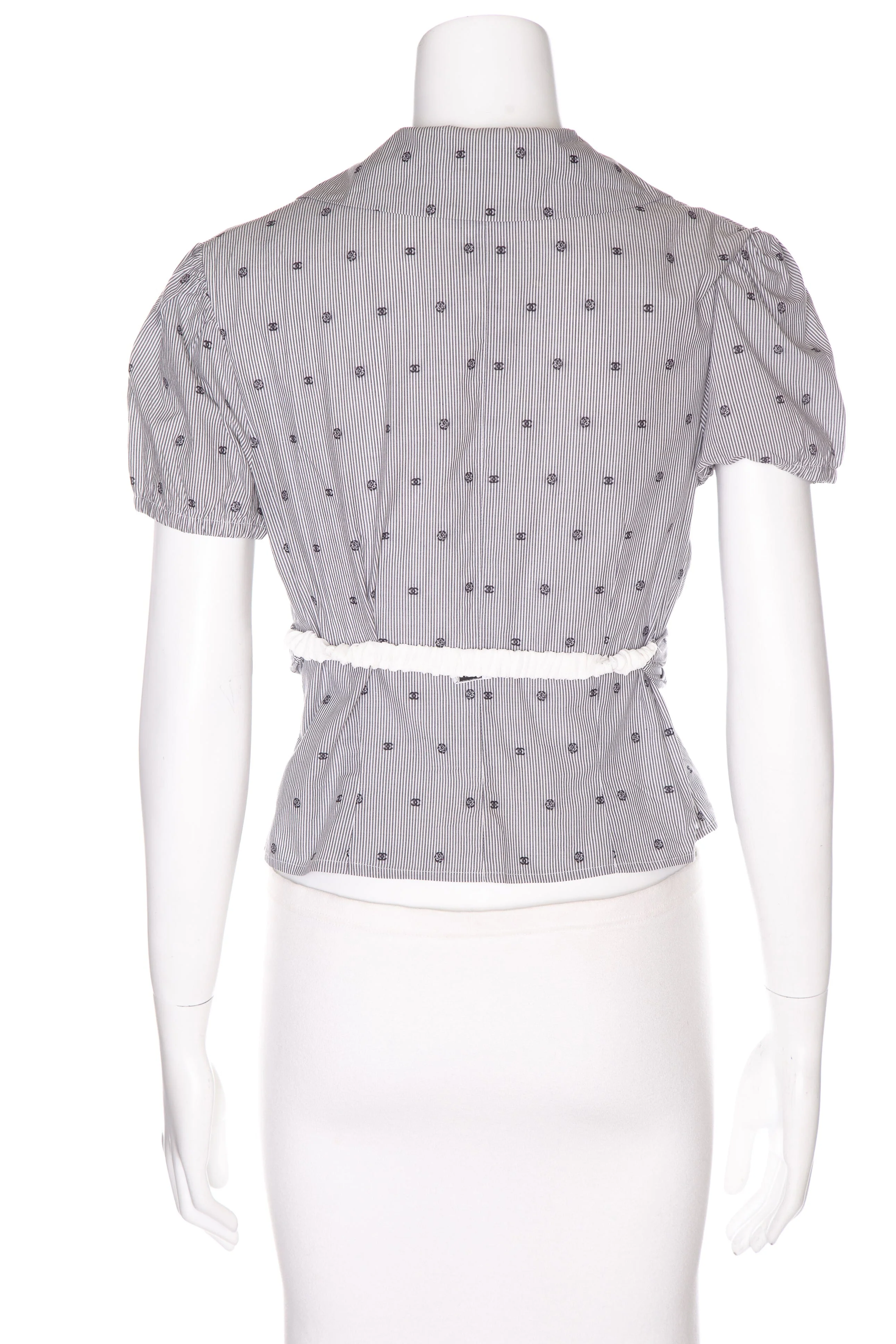 Chanel 2024 Grey and White Pinstripe Print Shirt SZ 38 - Image 3