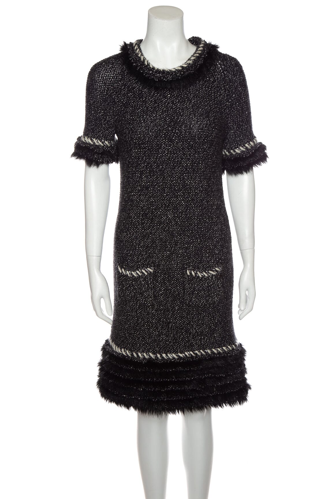 Chanel Black and White Tweed Knit Dress SZ 40