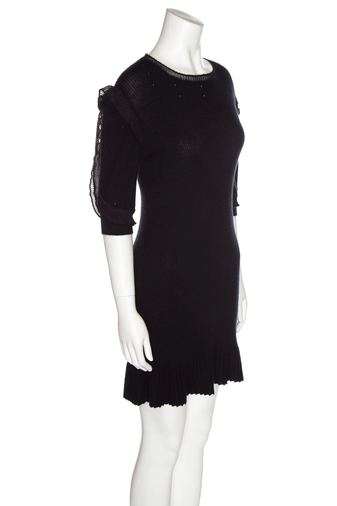 Chanel Black Knit Ruffle Sleeve Mini Dress SZ 40 - Image 2
