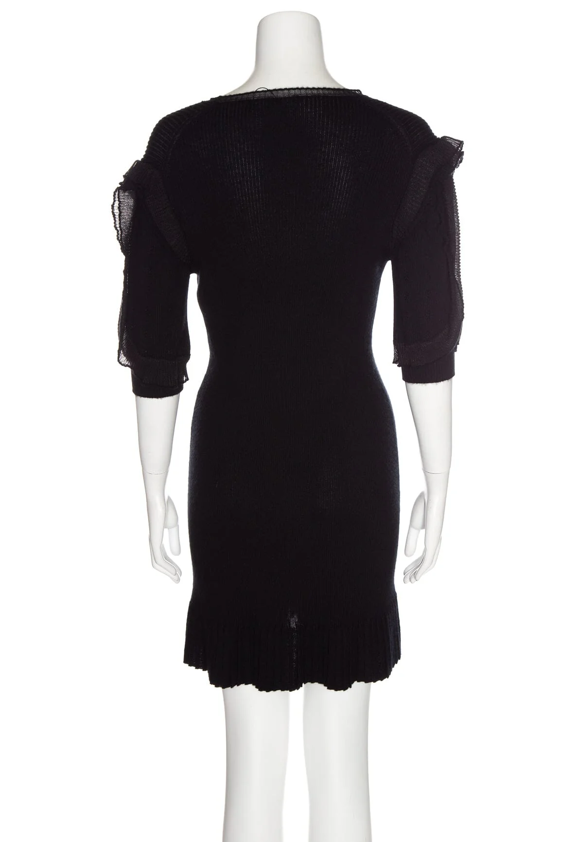 Chanel Black Knit Ruffle Sleeve Mini Dress SZ 40 - Image 3