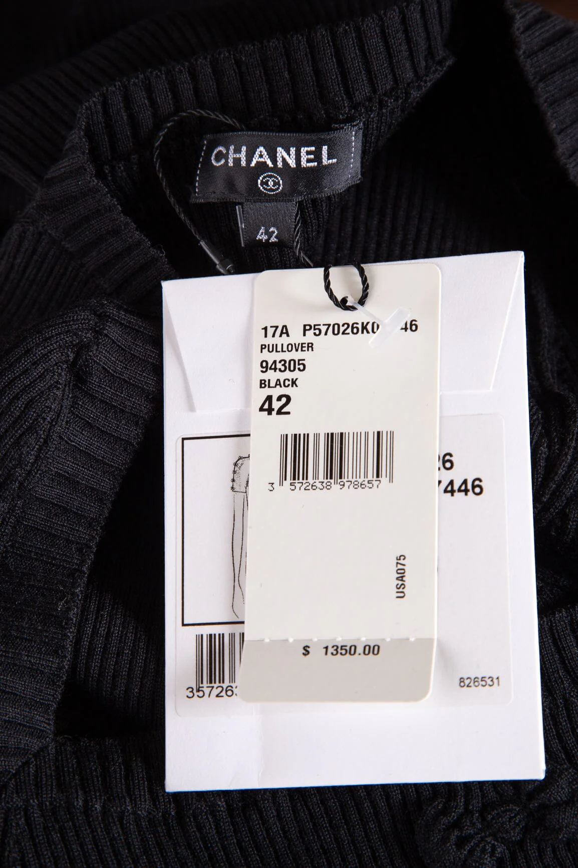 Chanel Black Ribbed Short Sleeve Sweater SZ 42 NWT - Image 5