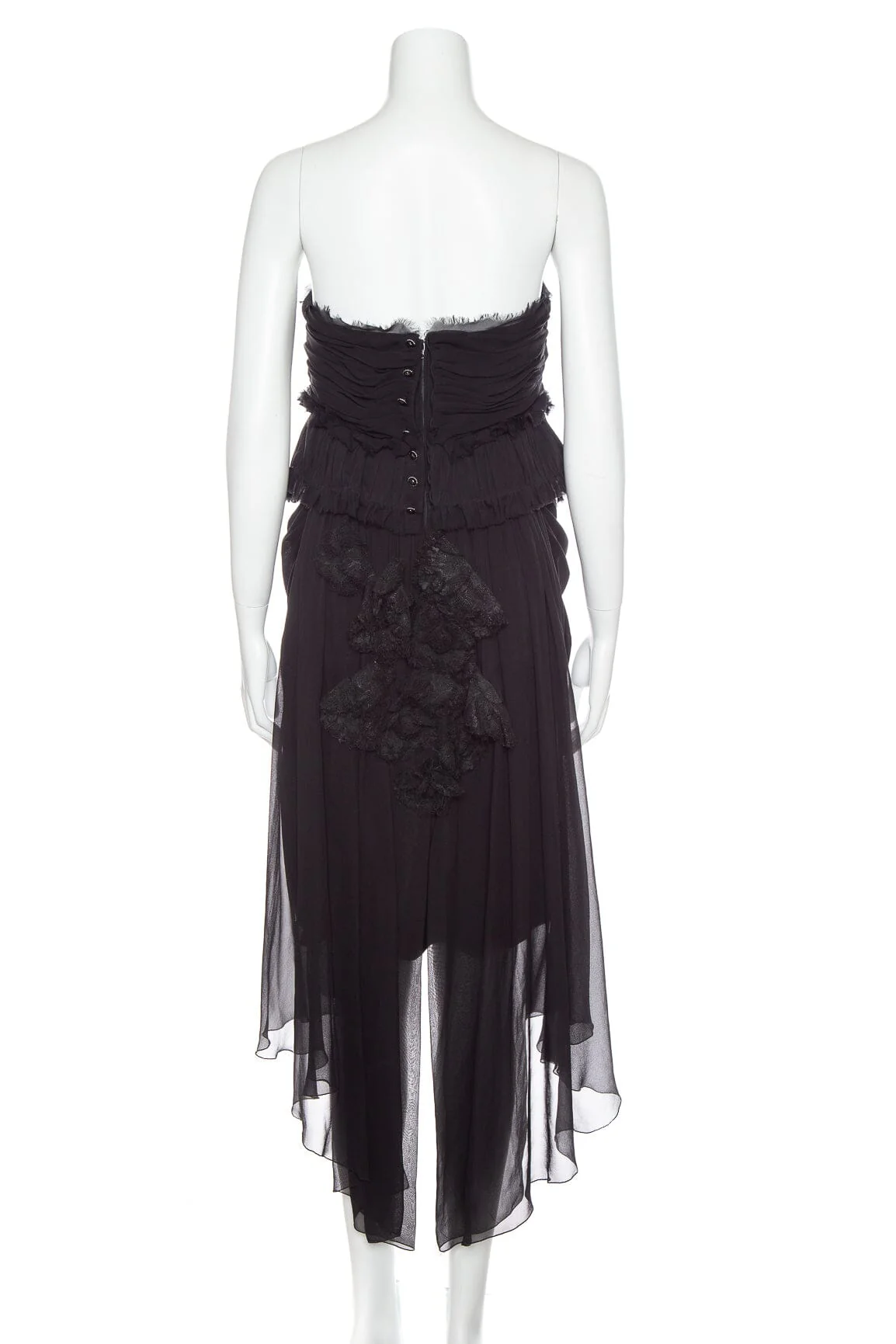 Chanel Black Ruffle and Lace Gown SZ 44 - Image 3