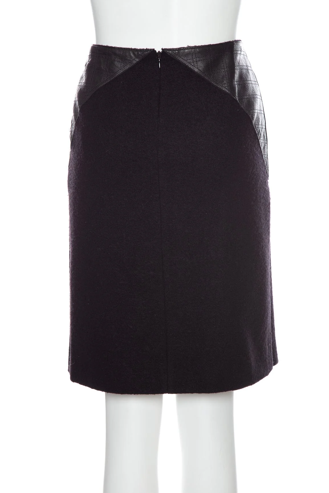 Chanel Black Wool and Lambskin Leather Skirt SZ 40 - Image 3