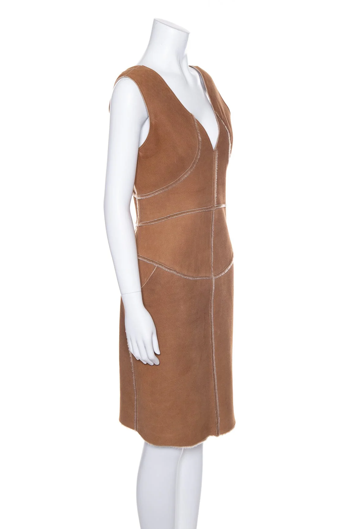Chanel Brown Shearling Sleeveless Dress SZ 40 - Image 2