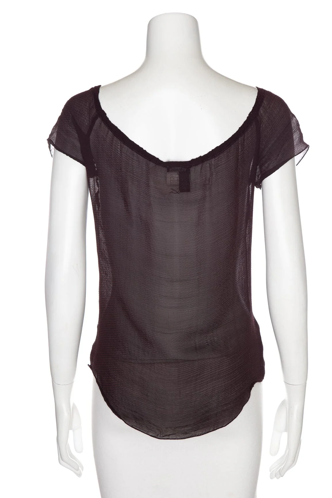 Chanel Burgundy Silk Sheer V-Neck Top SZ 38 - Image 3