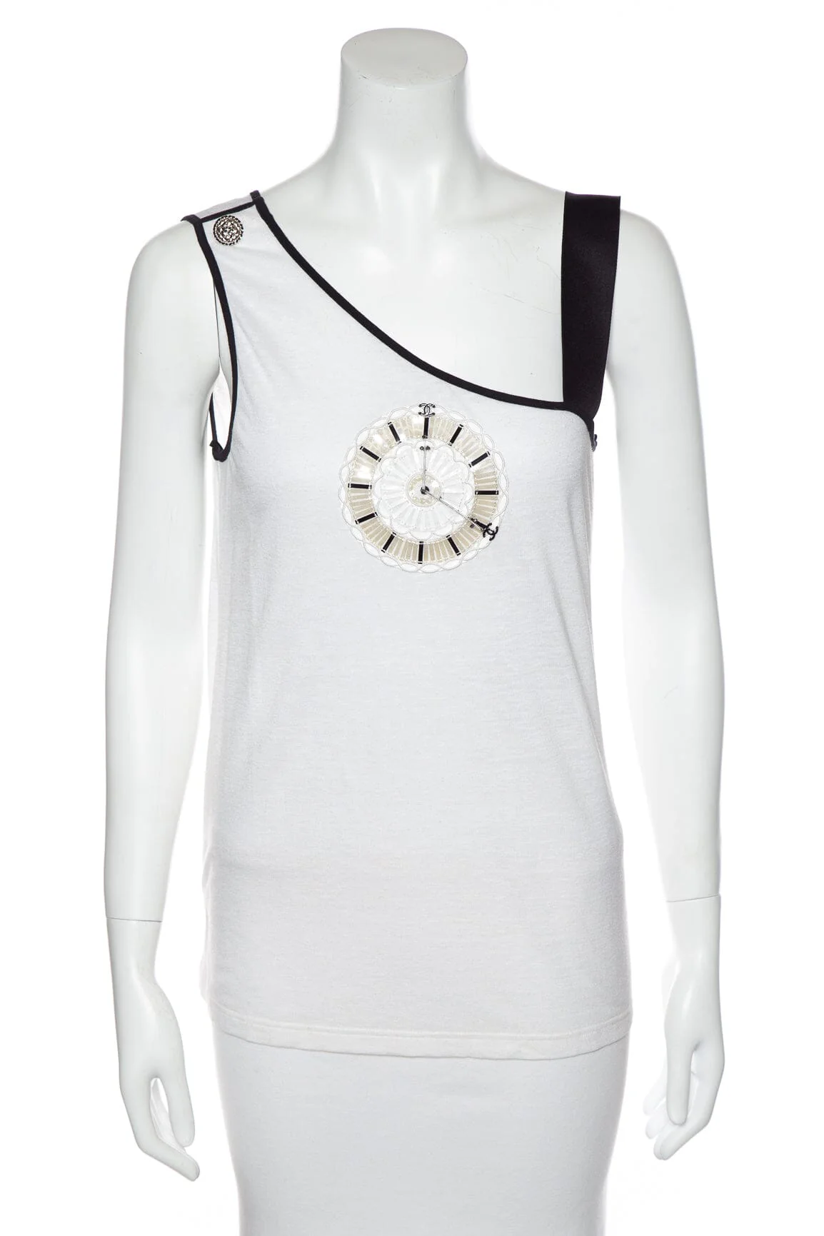 Chanel Cream One Shoulder Clock Design Tank SZ 40