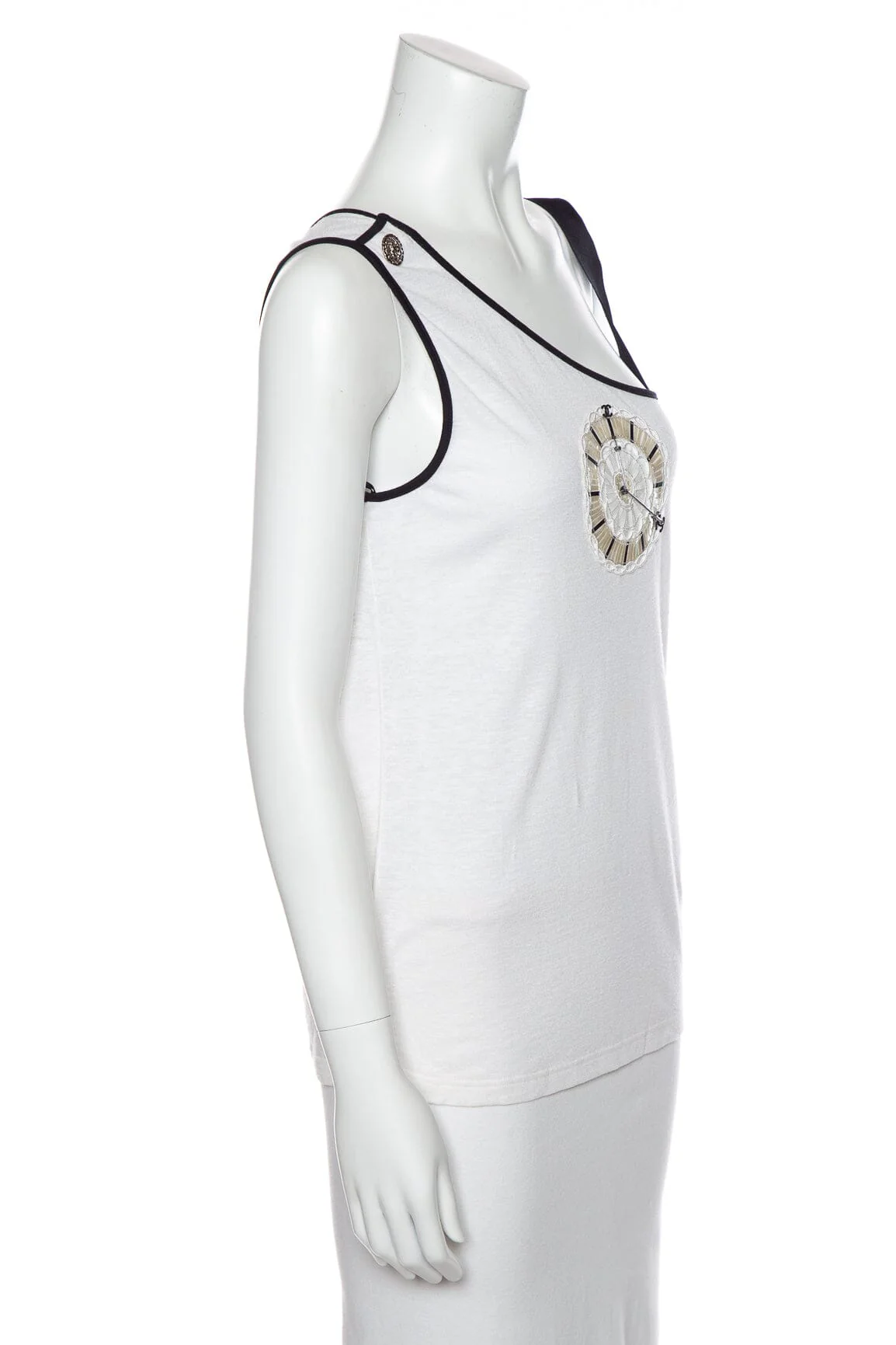 Chanel Cream One Shoulder Clock Design Tank SZ 40 - Image 2