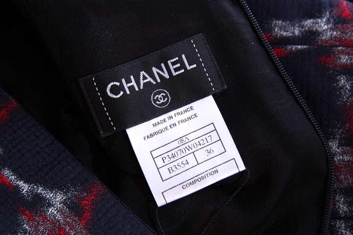 Chanel F/W 2008 Navy & Red Patterned Silk Top Dress SZ 36 - Image 4