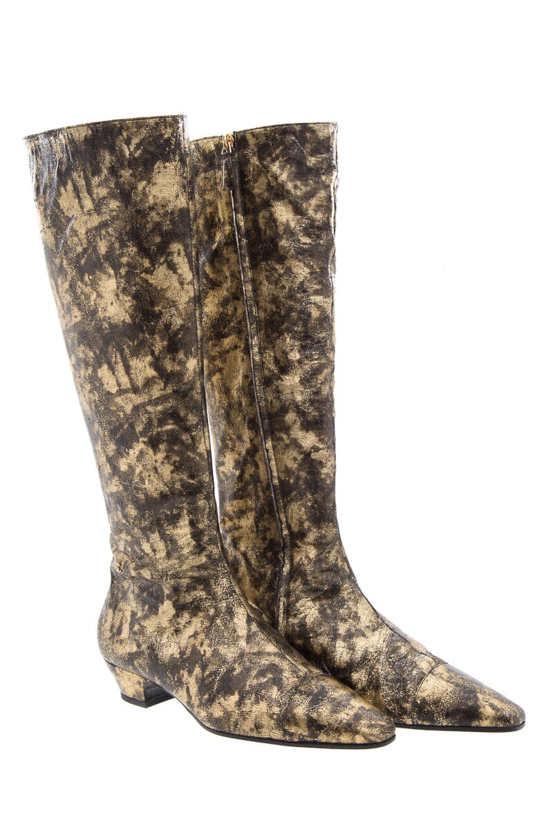 Chanel Gold & Black Leather Knee High Boots SZ 40 - Image 3