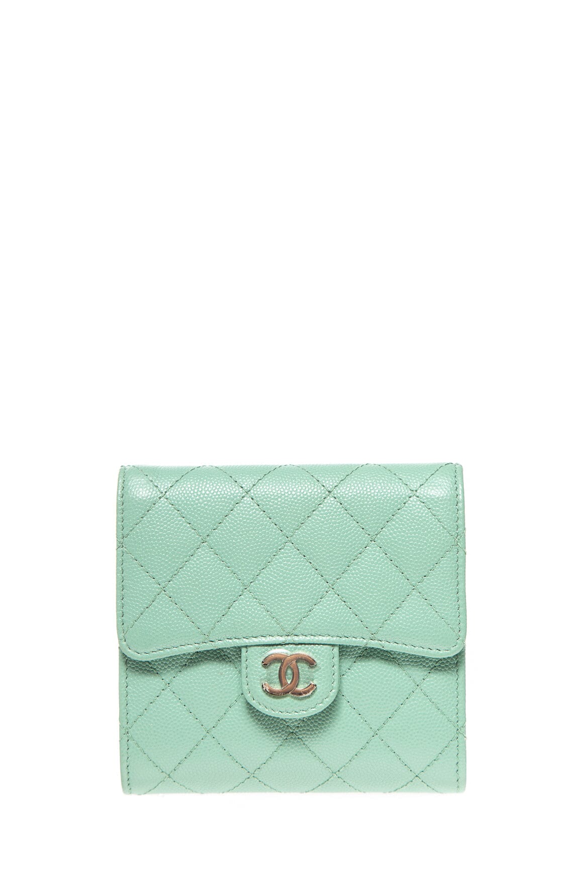 Chanel Mint Green Caviar Leather Card Holder on a Chain