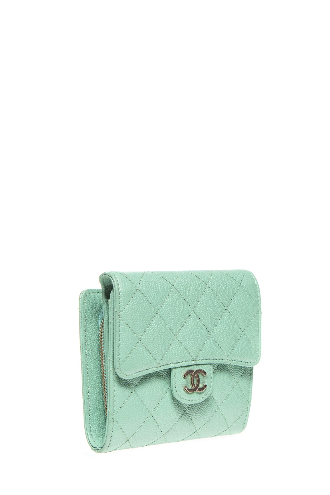 Chanel Mint Green Caviar Leather Card Holder on a Chain - Image 3