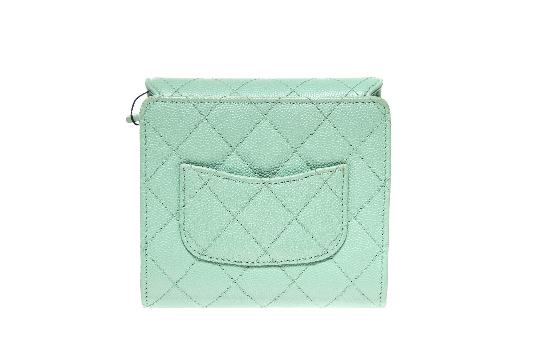 Chanel Mint Green Caviar Leather Card Holder on a Chain - Image 4