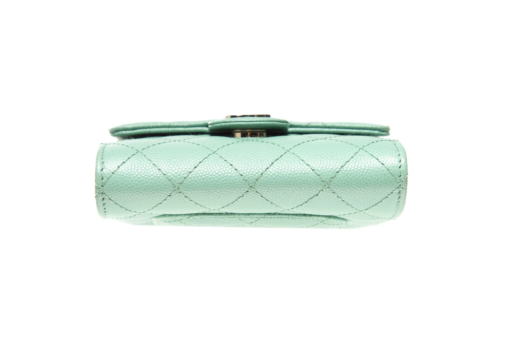 Chanel Mint Green Caviar Leather Card Holder on a Chain - Image 5