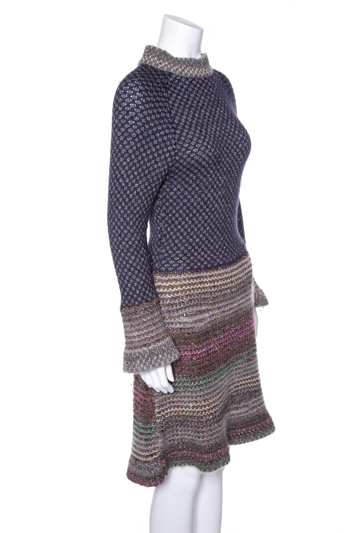 Chanel Multicolor Knit Fit and Flare Shimmer Long Sleeve Dress SZ 40 - Image 2