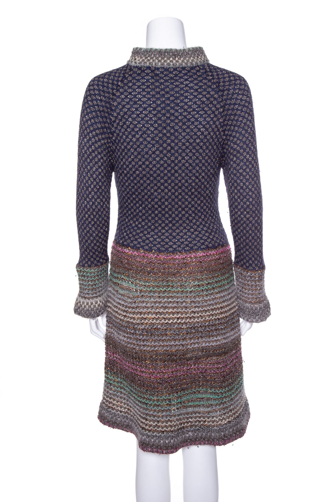 Chanel Multicolor Knit Fit and Flare Shimmer Long Sleeve Dress SZ 40 - Image 3