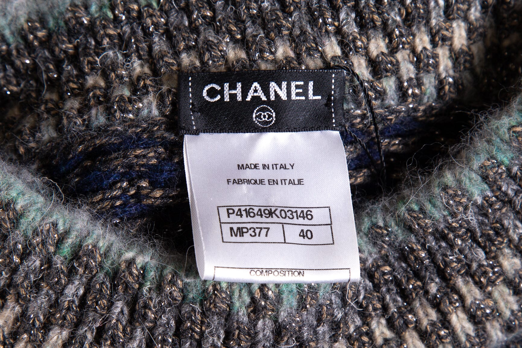 Chanel Multicolor Knit Fit and Flare Shimmer Long Sleeve Dress SZ 40 - Image 4