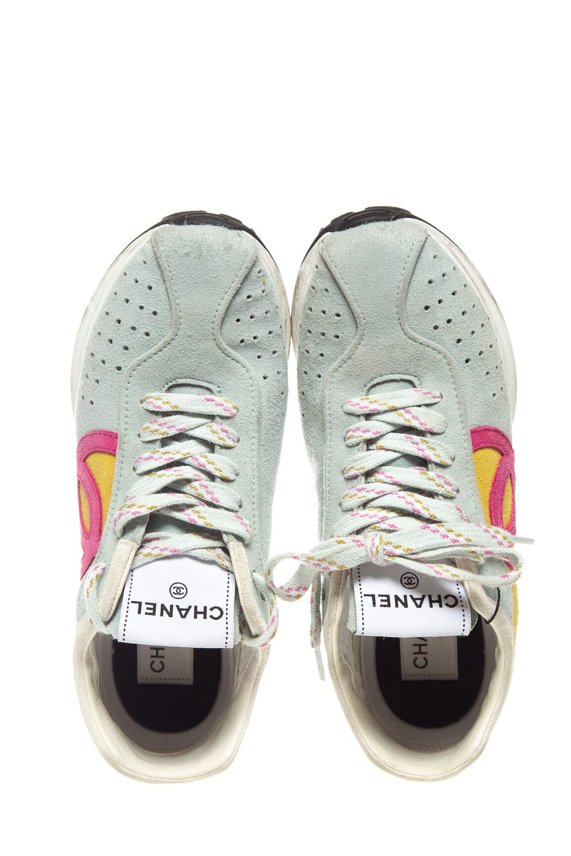 Chanel Multicolor Suede CC Lace Up Sneakers SZ 35.5 - Image 5