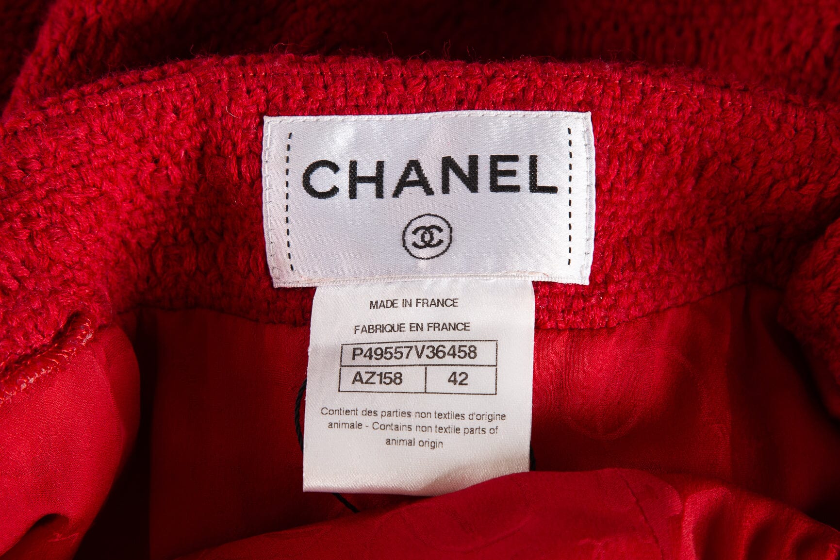 Chanel Red Tweed Sleeveless Knee Length Fringe Collar Dress SZ 42 - Image 4