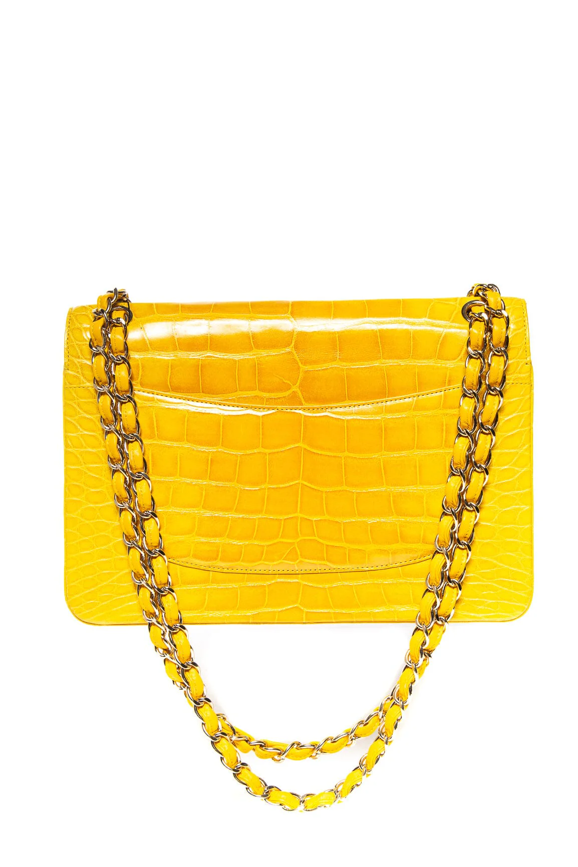 Chanel Shiny Yellow Alligator Skin Jumbo Double Flap Handbag - Image 4