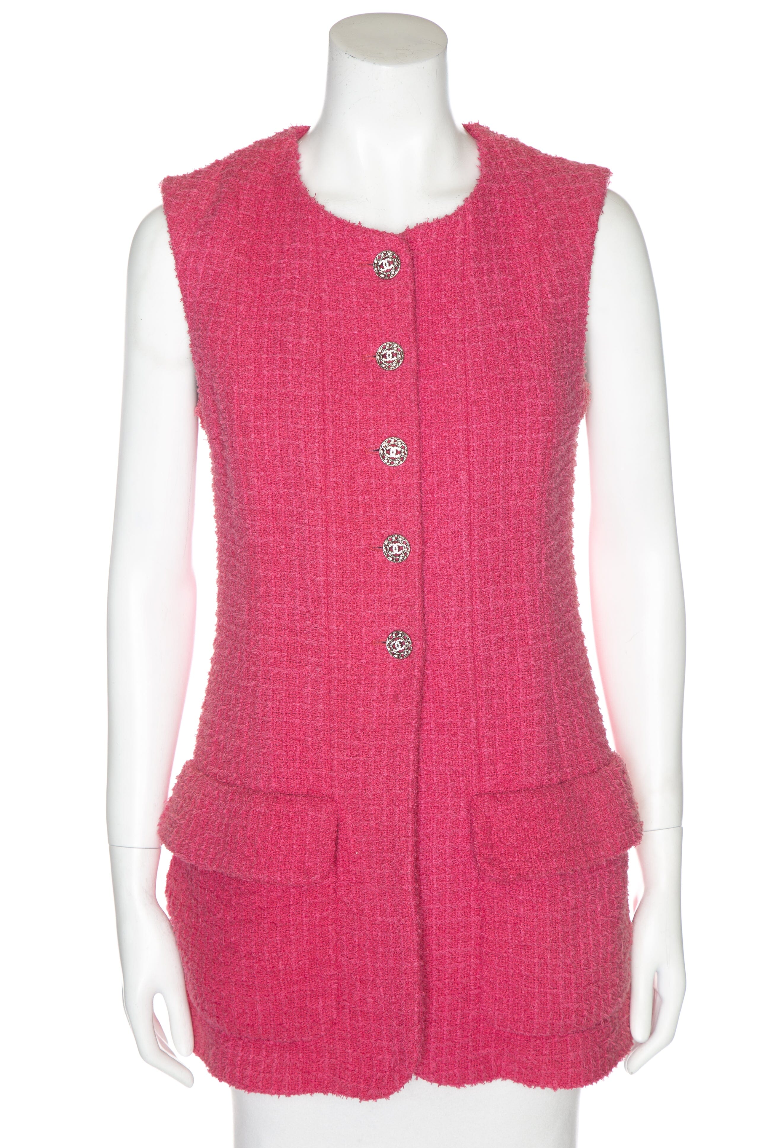 Chanel SS 2022 Pink Tweed Vest With Statement Buttons SZ 34
