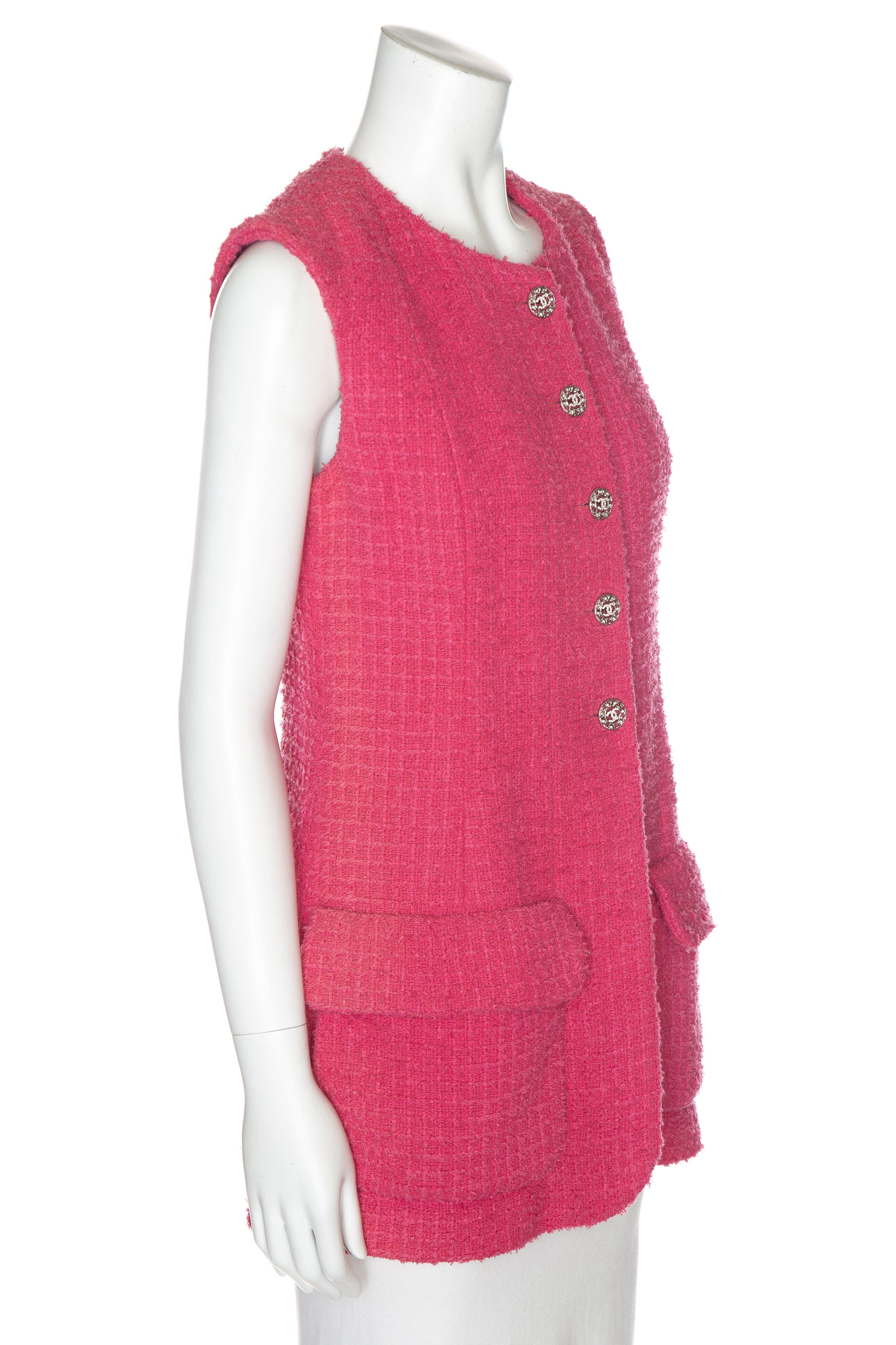 Chanel SS 2022 Pink Tweed Vest With Statement Buttons SZ 34 - Image 2