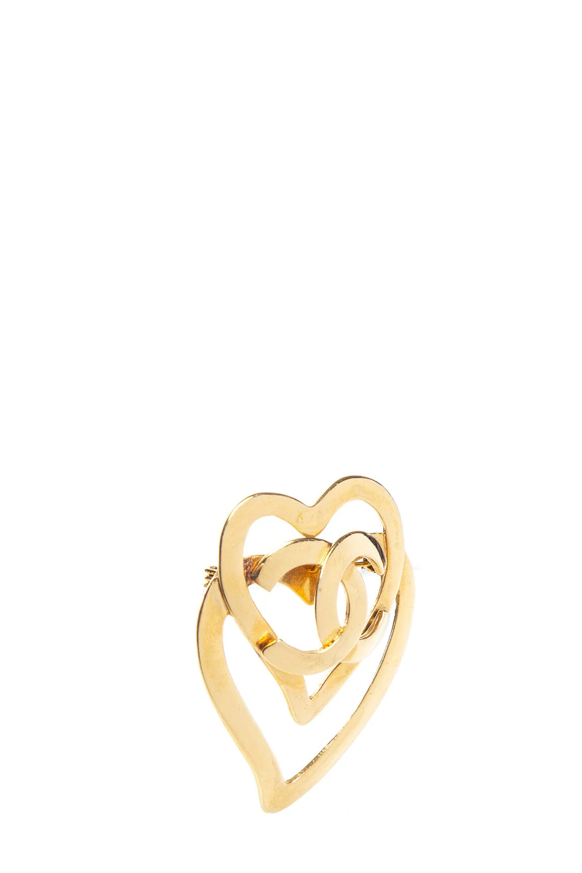 Chanel Vintage 1995 Spring Double Heart Gold Brooch - Image 2
