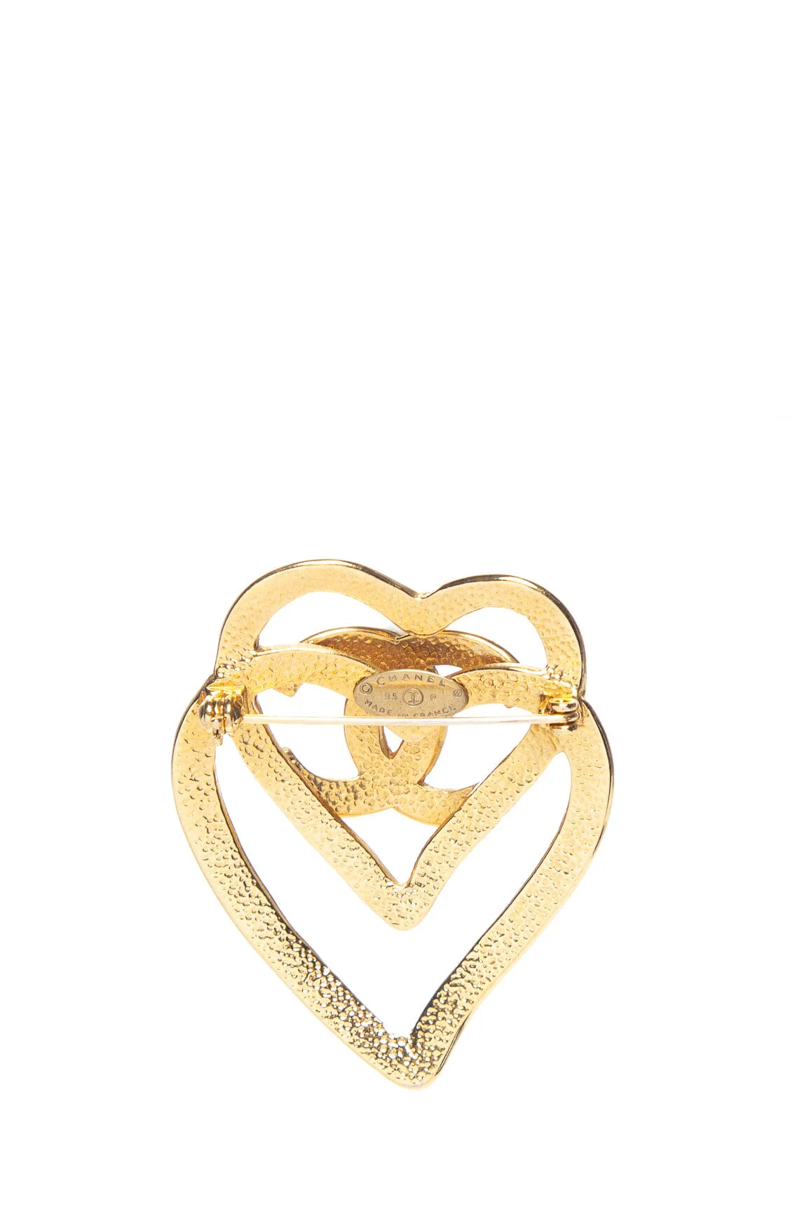 Chanel Vintage 1995 Spring Double Heart Gold Brooch - Image 3