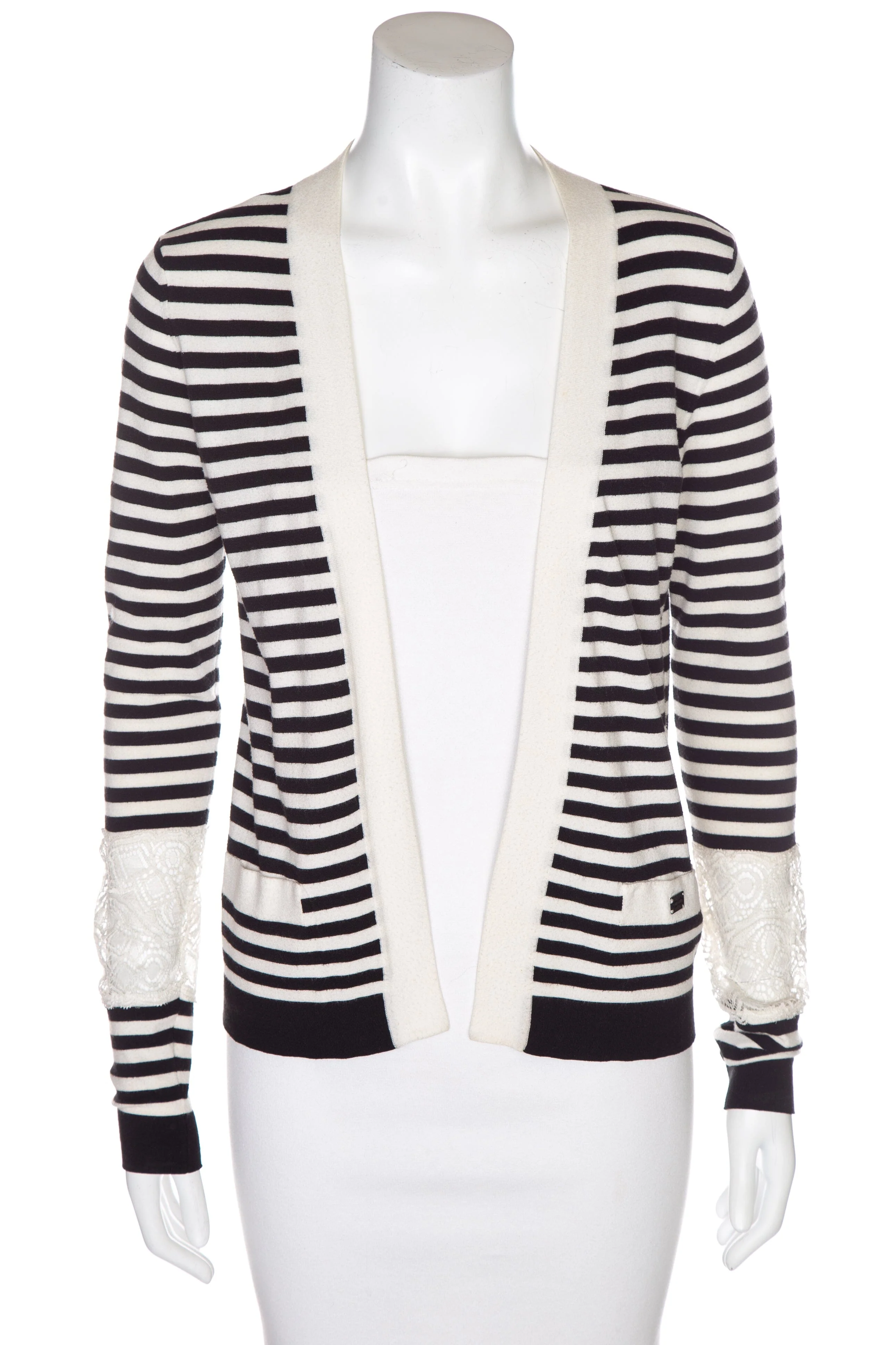 Chanel White and Black Stripe Cardigan SZ 36