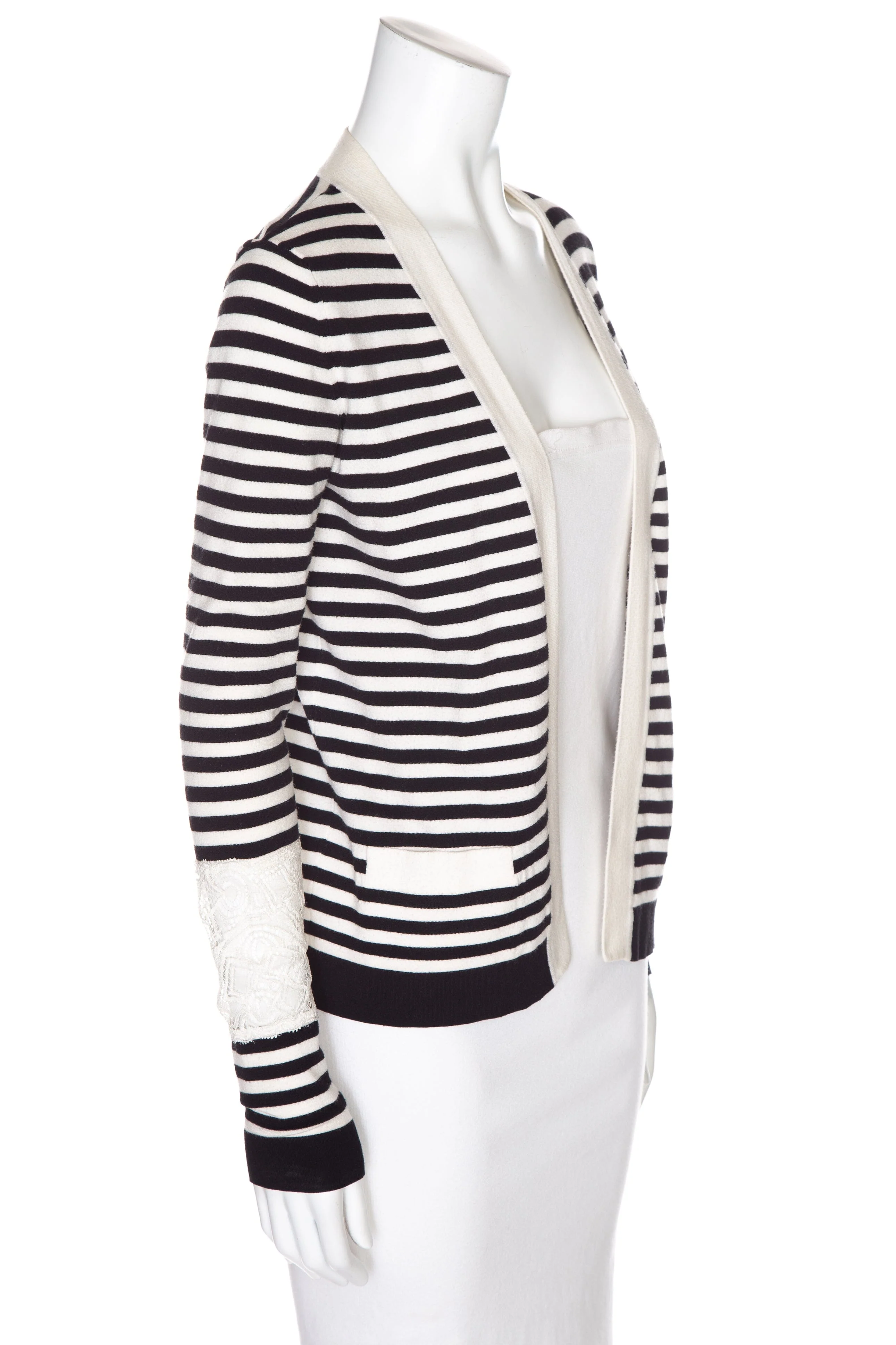 Chanel White and Black Stripe Cardigan SZ 36 - Image 2