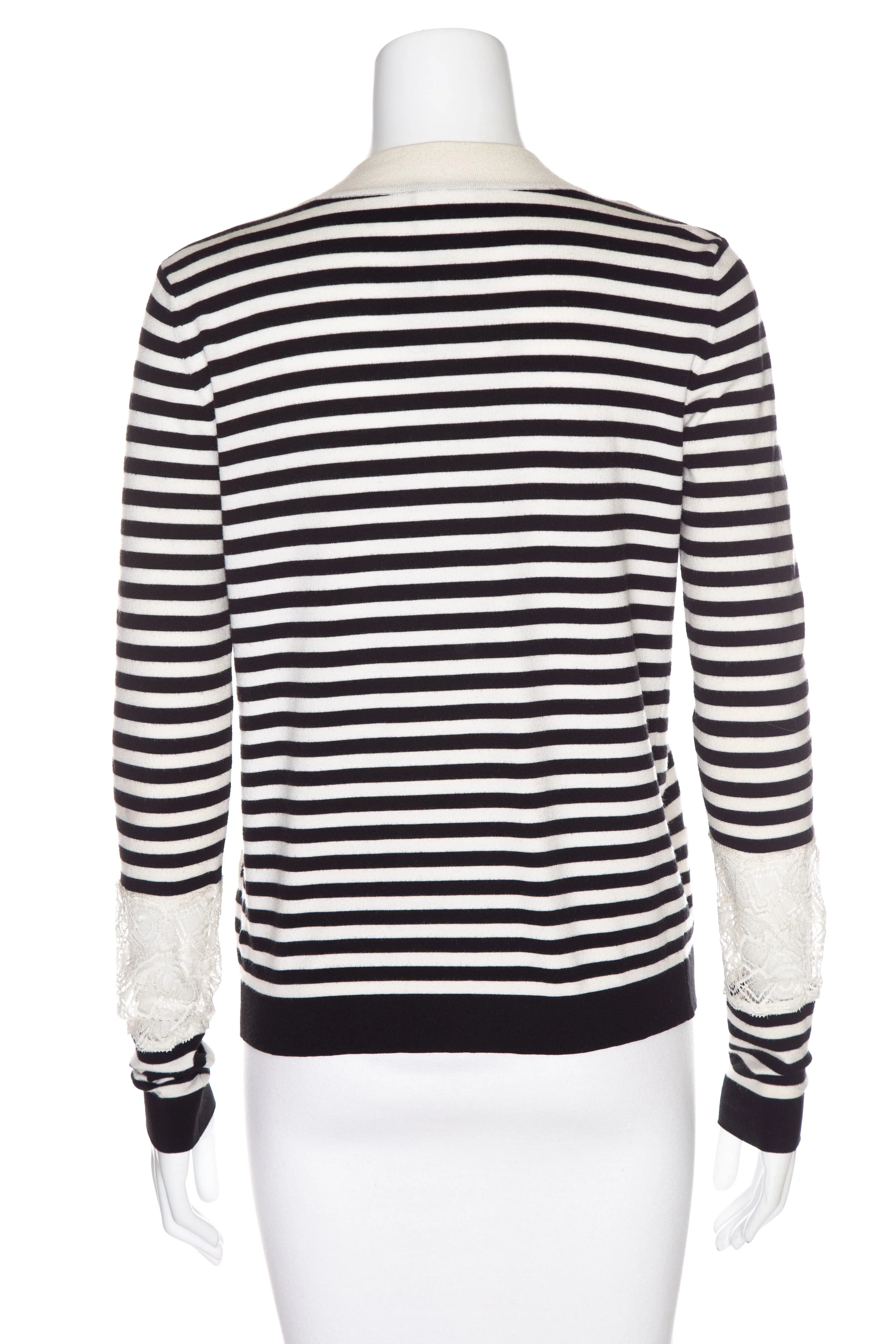 Chanel White and Black Stripe Cardigan SZ 36 - Image 3