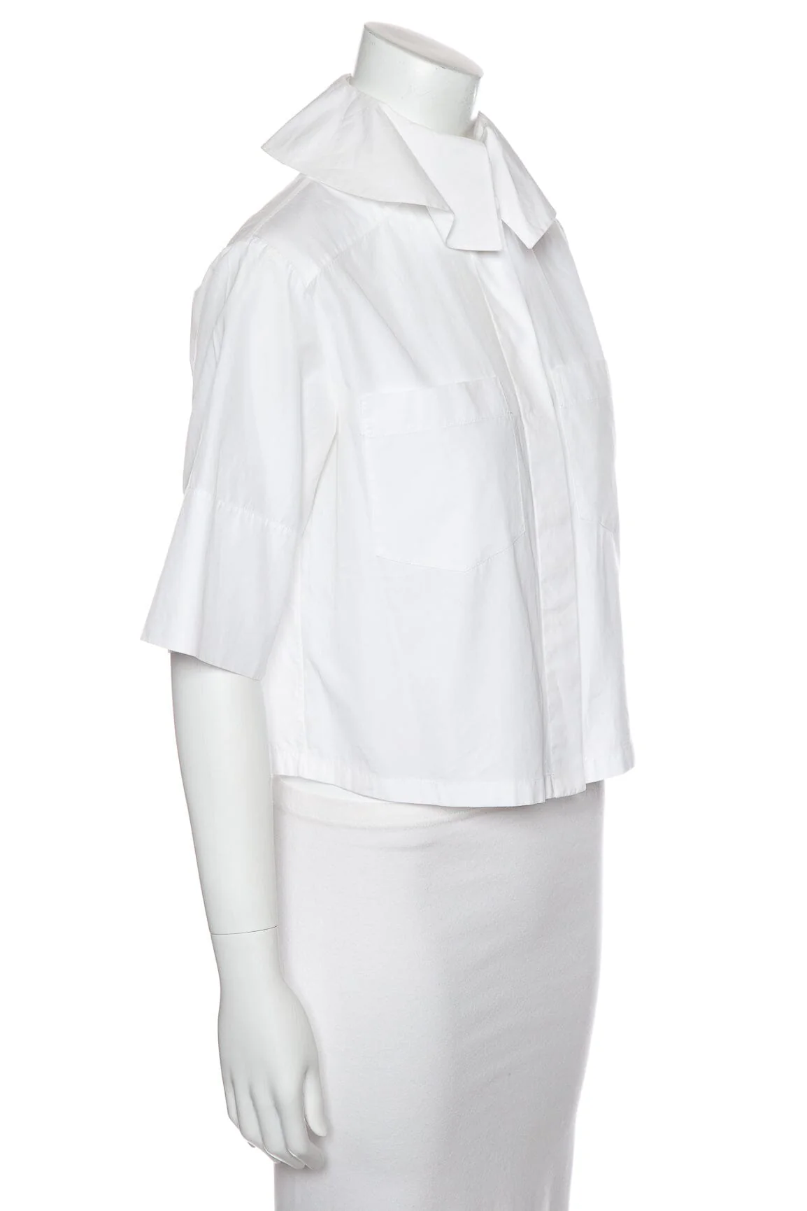Chanel White Cropped Double Pocket Blouse SZ 34 - Image 2