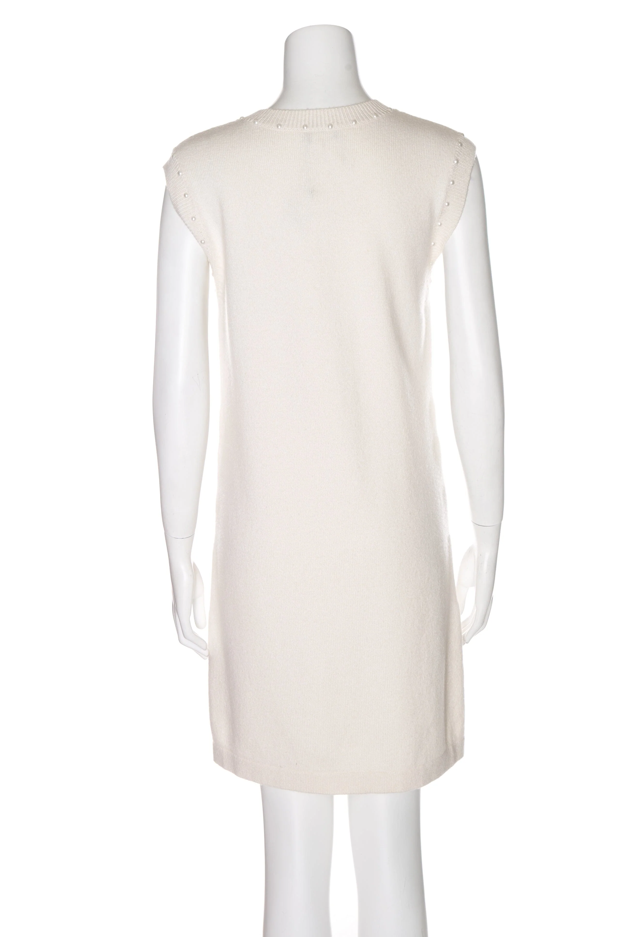 Chanel White Pearl Embellished Knit Sleeveless Mini Dress SZ 36 - Image 3