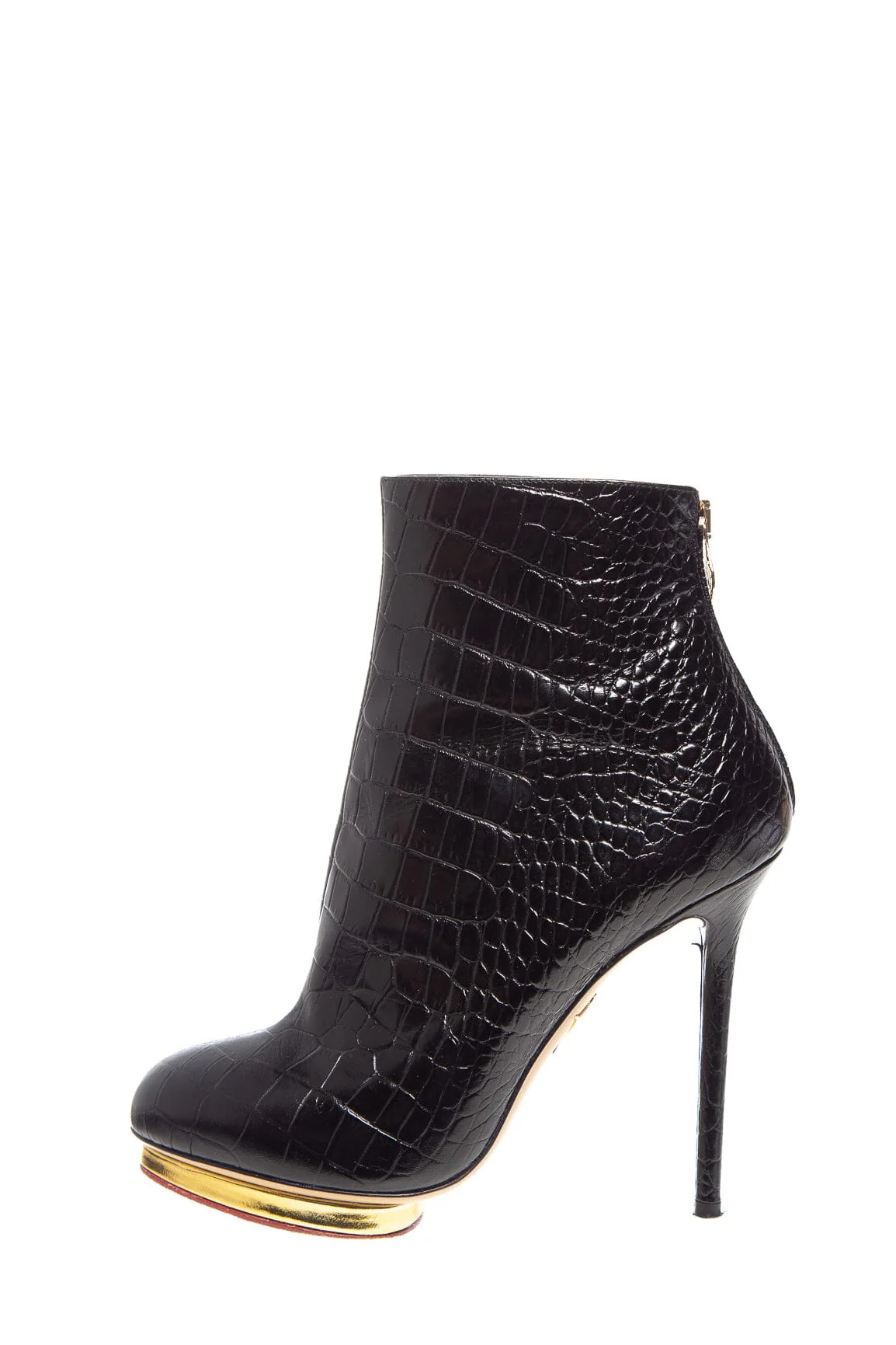 Charlotte Olympia Black Croc Embossed Heel Boots SZ 37.5