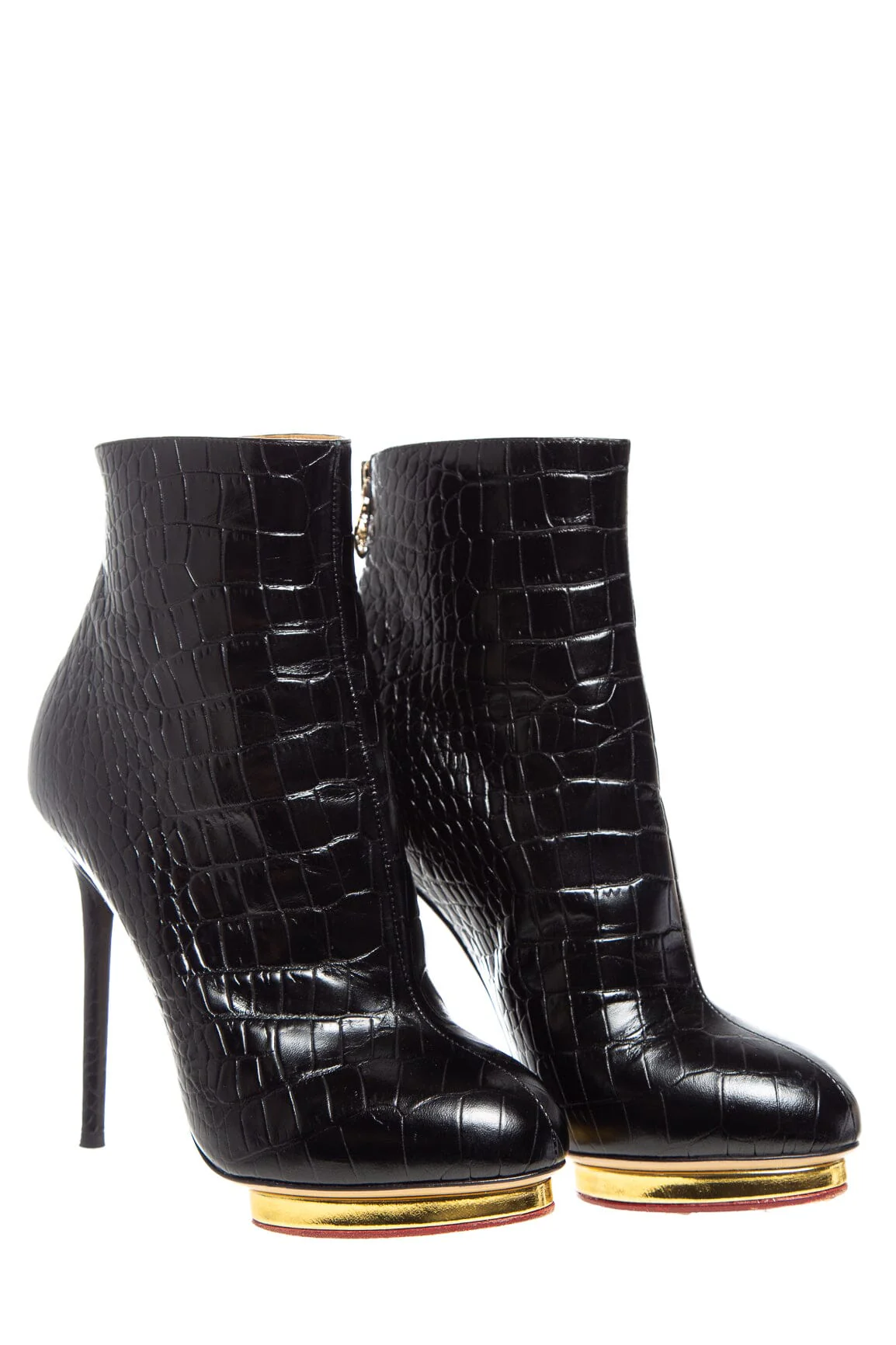 Charlotte Olympia Black Croc Embossed Heel Boots SZ 37.5 - Image 2