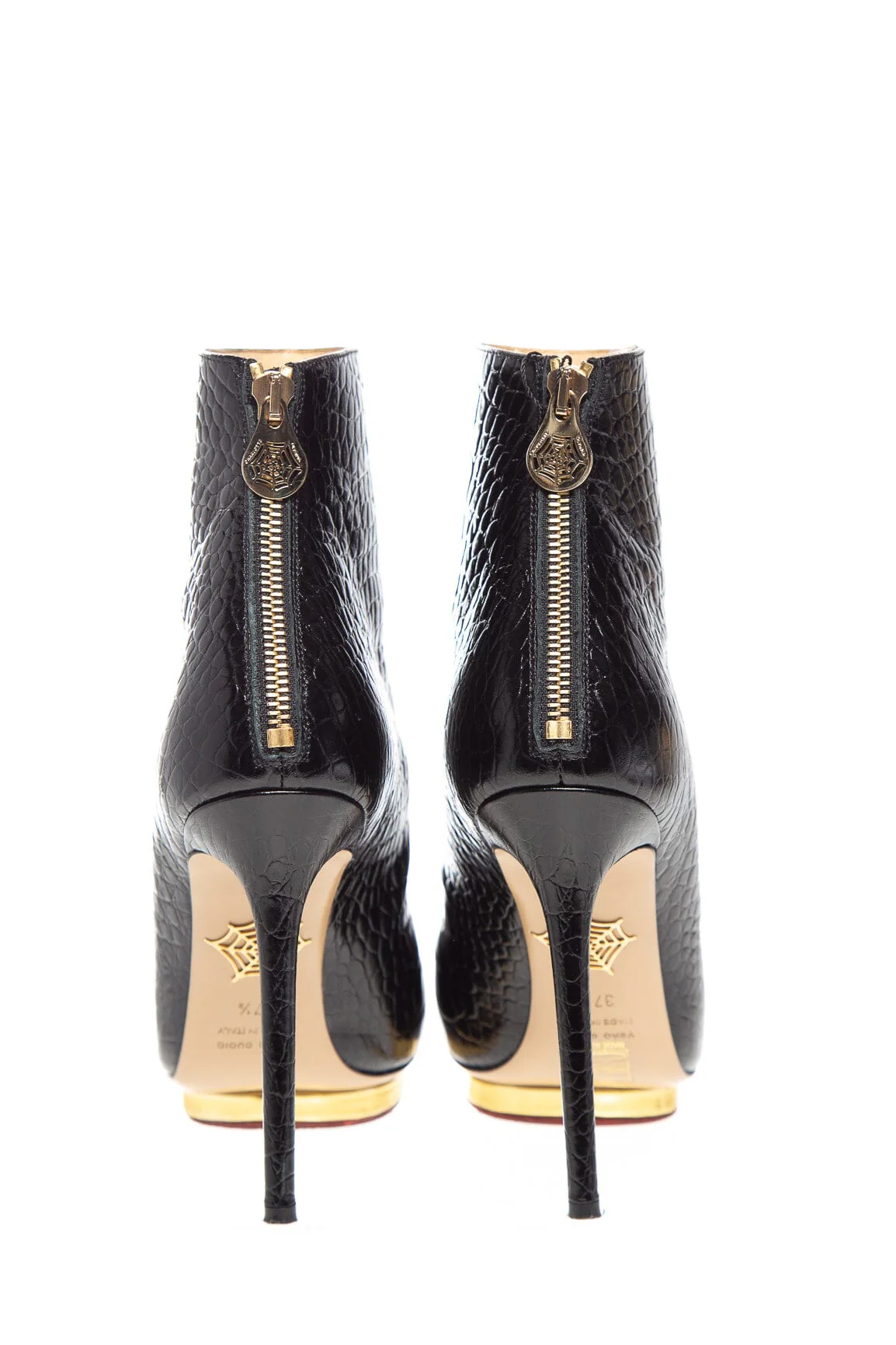 Charlotte Olympia Black Croc Embossed Heel Boots SZ 37.5 - Image 3