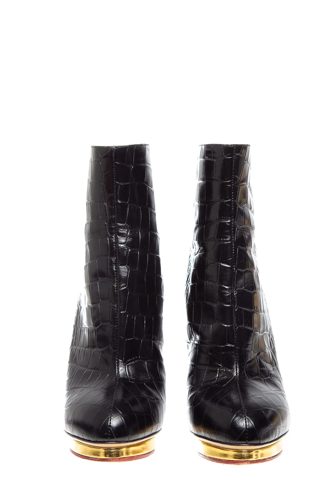 Charlotte Olympia Black Croc Embossed Heel Boots SZ 37.5 - Image 4