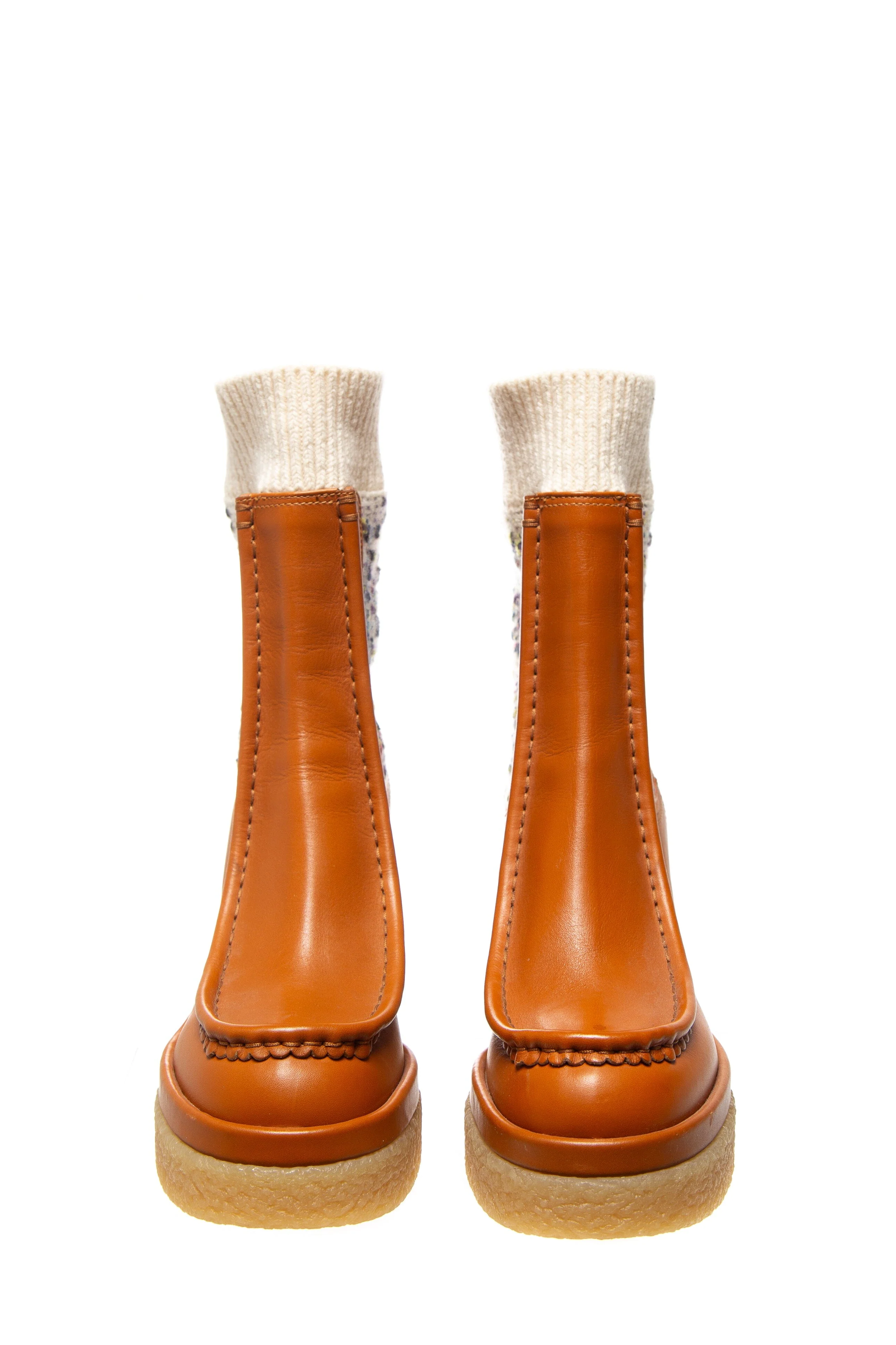 Chloe Cognac Leather Jamie Sock Detail Ankle Boots SZ 39 - Image 2