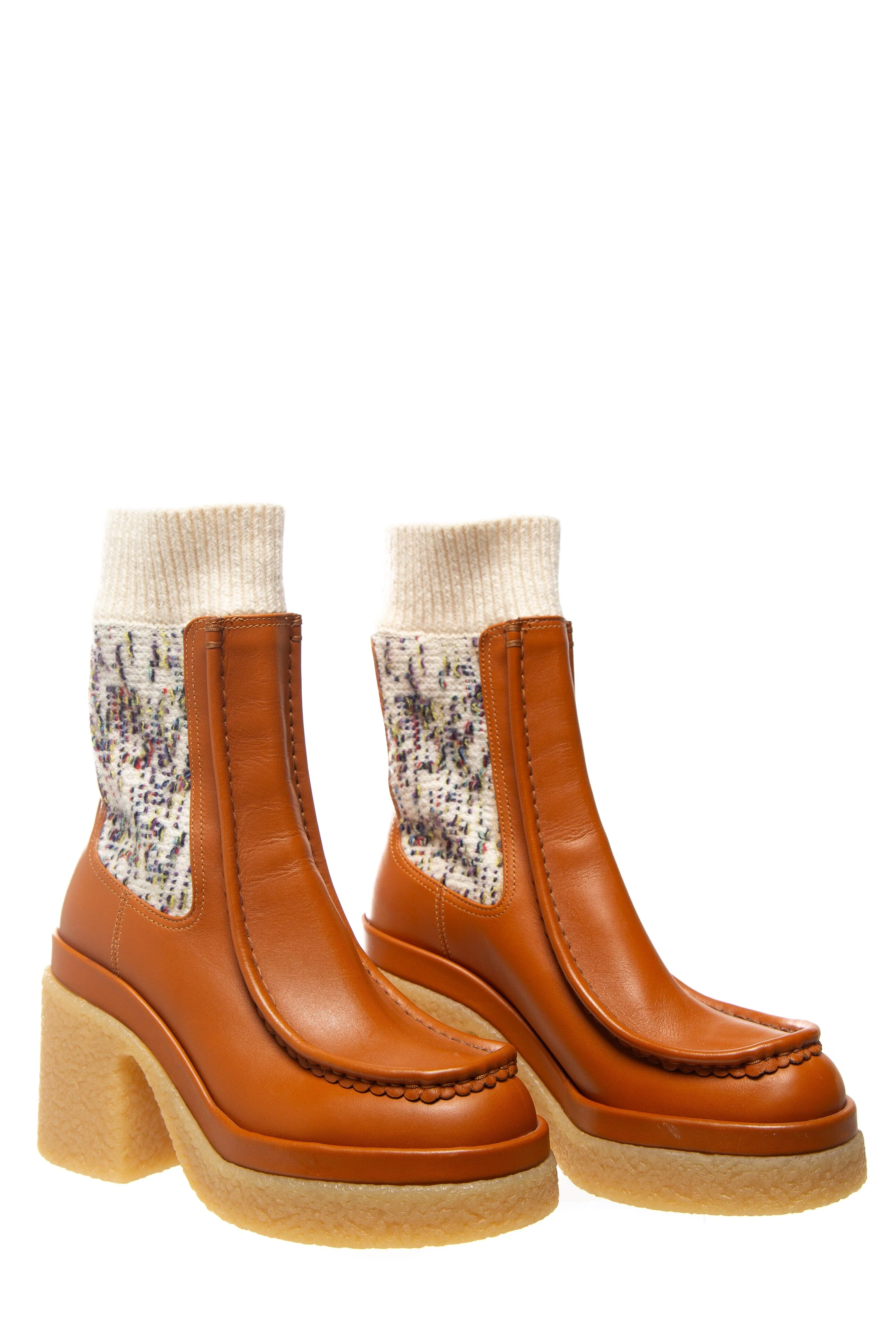 Chloe Cognac Leather Jamie Sock Detail Ankle Boots SZ 39 - Image 3