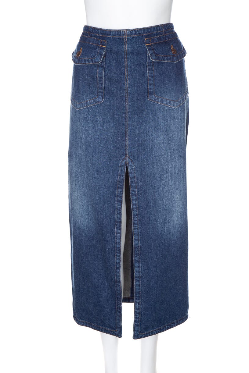 Chloe Dark Wash Denim Front Slit Midi Skirt SZ 40