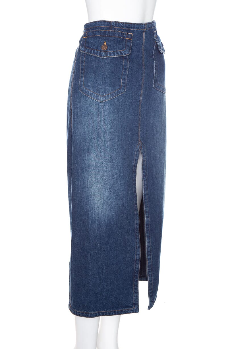 Chloe Dark Wash Denim Front Slit Midi Skirt SZ 40 - Image 2