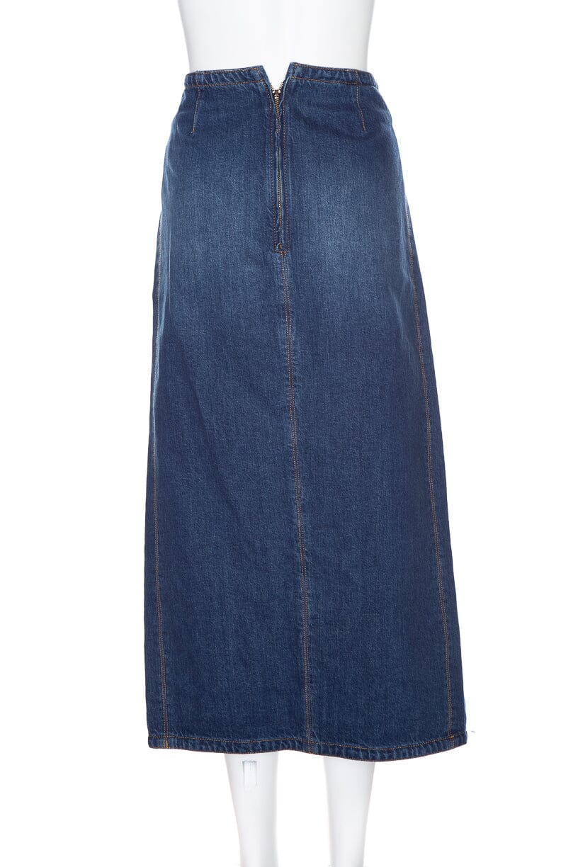 Chloe Dark Wash Denim Front Slit Midi Skirt SZ 40 - Image 3