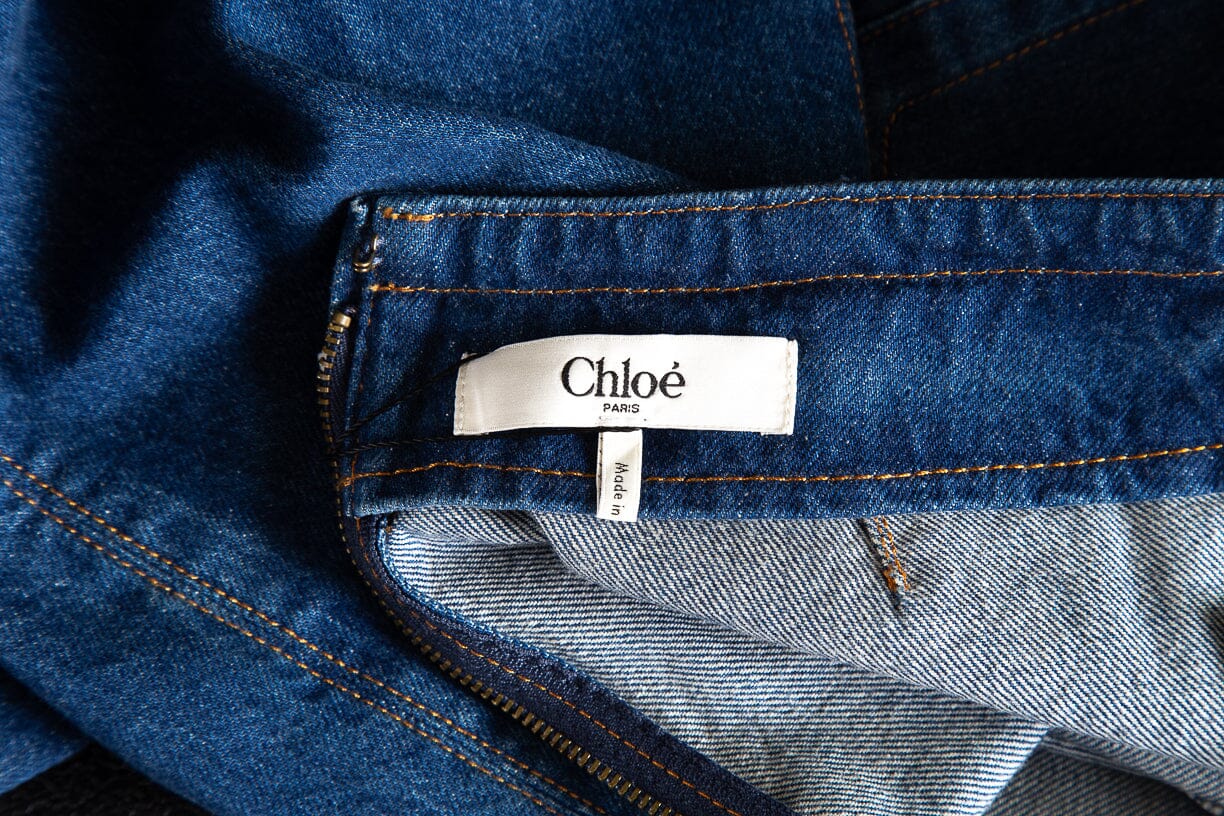 Chloe Dark Wash Denim Front Slit Midi Skirt SZ 40 - Image 4