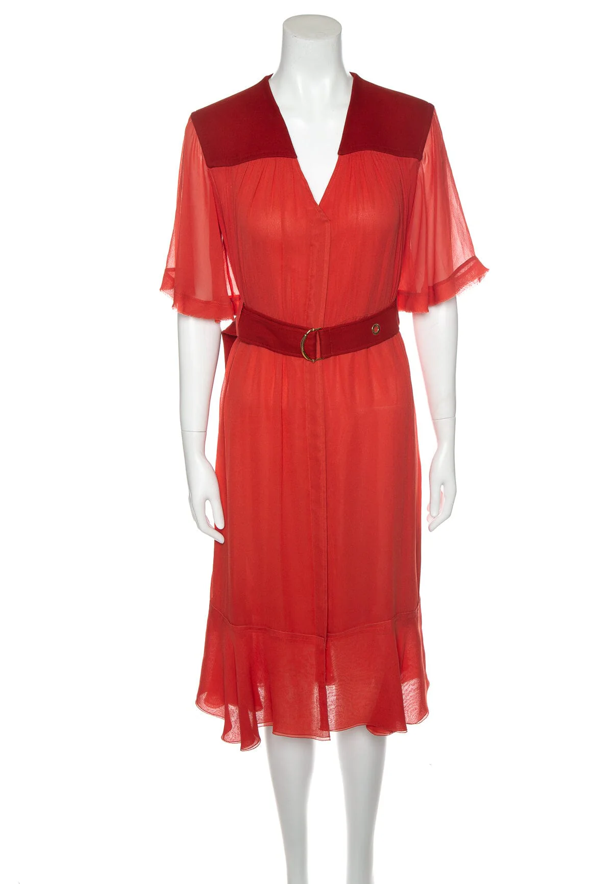 Chloe Orange Chiffon Belted Dress SZ 34