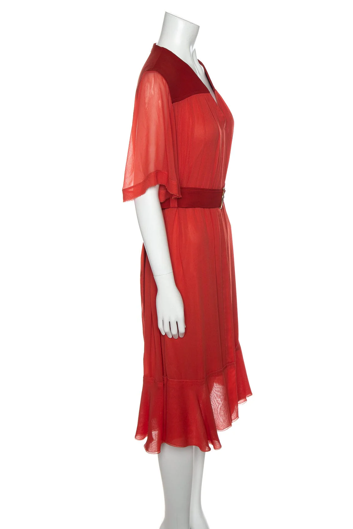 Chloe Orange Chiffon Belted Dress SZ 34 - Image 2