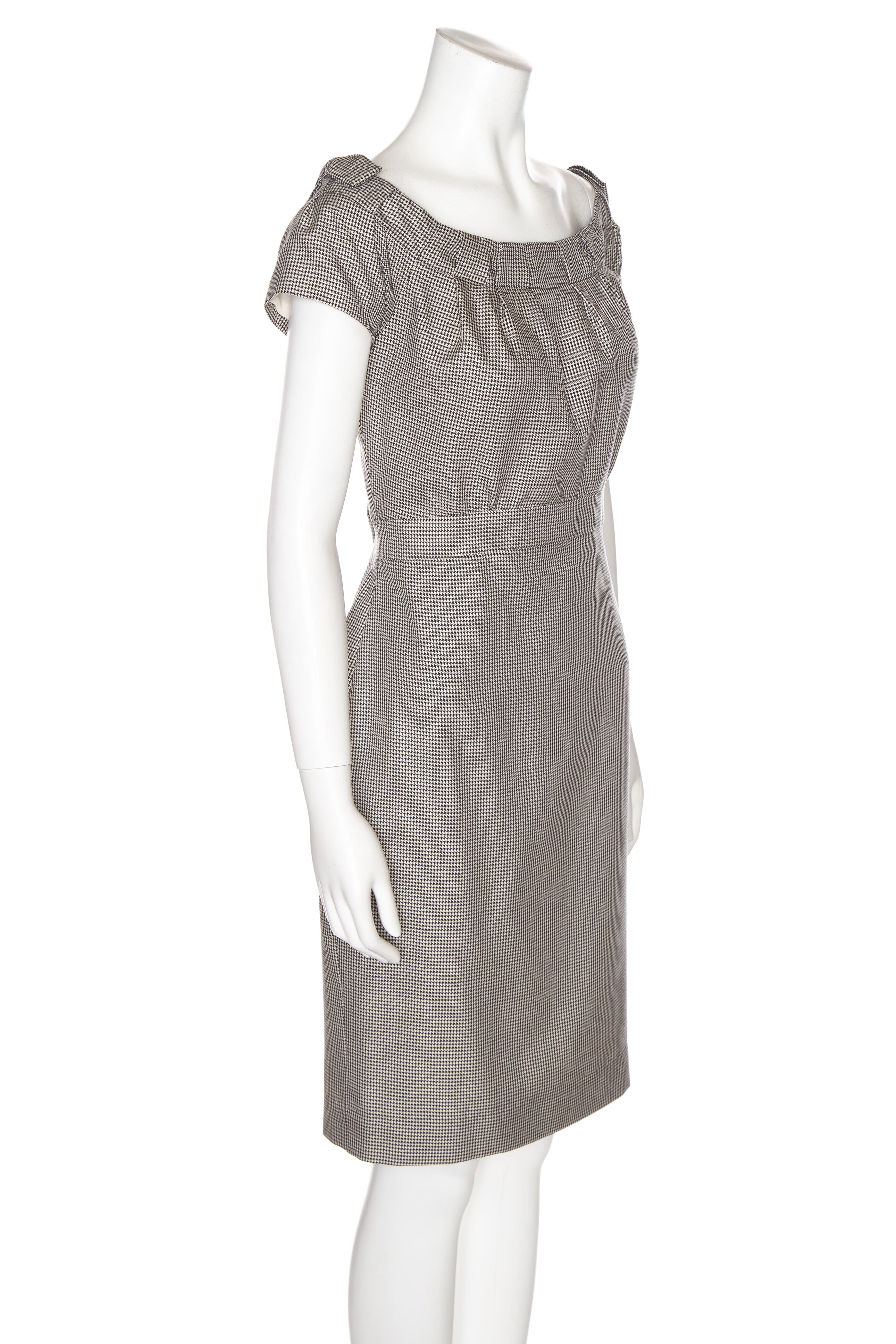 Christian Dior Black and Cream Houndstooth Off the Shoulder Knee Length Dress SZ 10 - Image 2